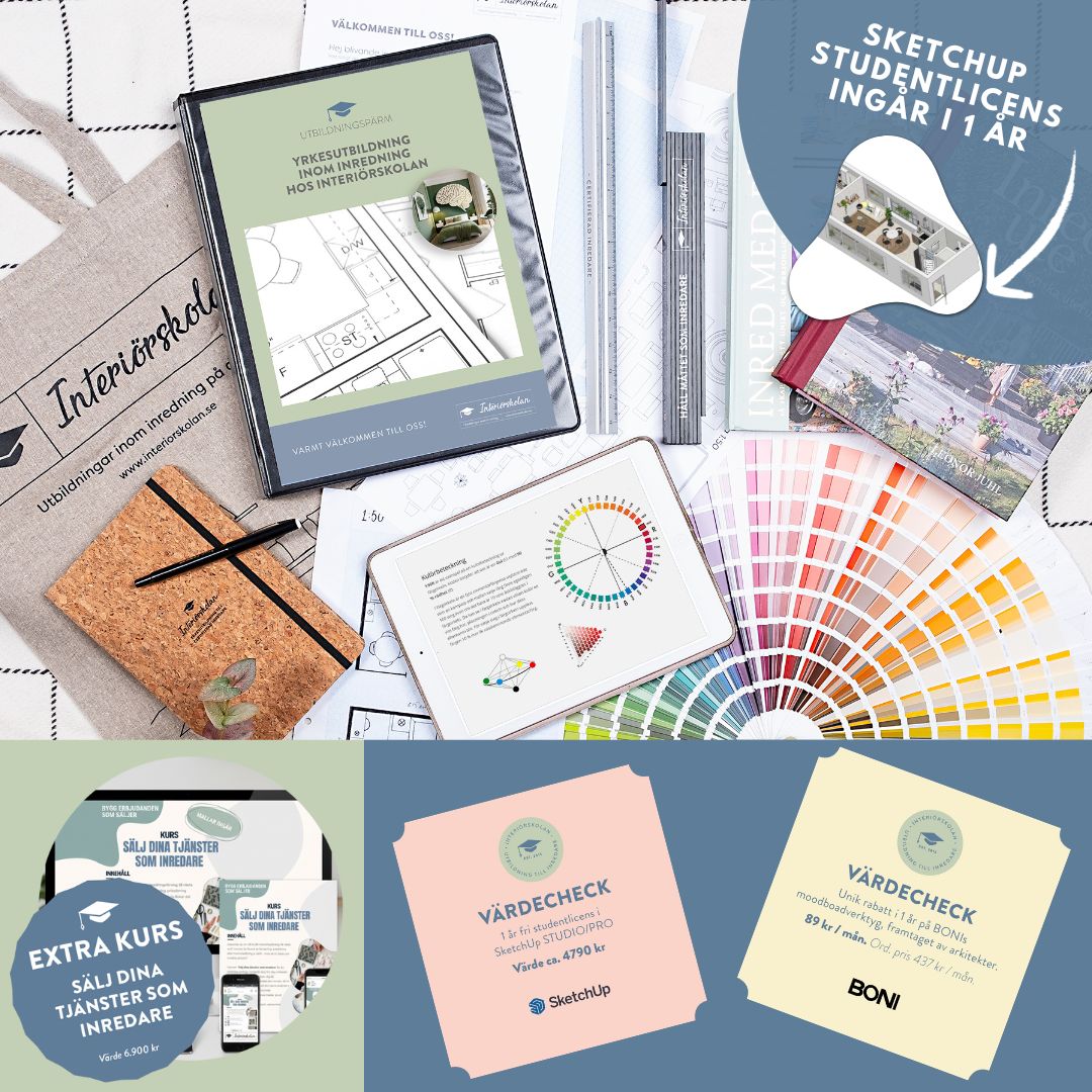 Certifierad inredare, homestylist samt inrednings- och produktstylist inkl. SketchUp & Sälj dina tjänster som inredare