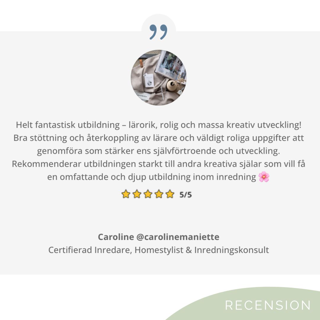 Recension certifierad inredare Interiörskolan